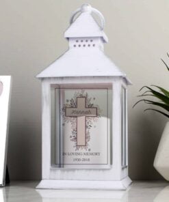 Personalised Floral Cross White Lantern