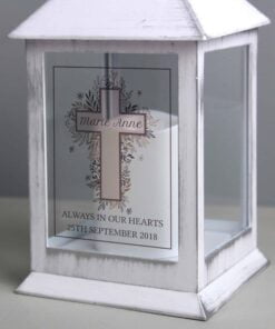 Personalised Floral Cross White Lantern