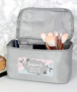 Personalised Floral Grey Vanity bag