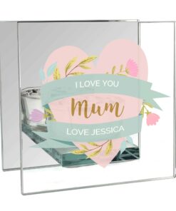 Personalised Floral Heart Mothers Day Mirrored Glass Tea Light Holder
