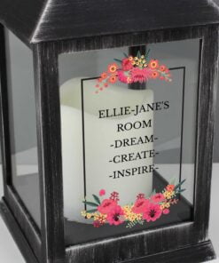 Personalised Floral Rustic Black Lantern