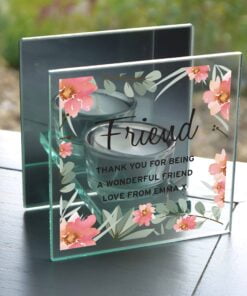 Personalised Floral Sentimental Mirrored Glass Tea Light Candle Holder
