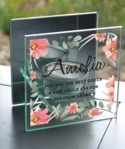 Personalised Floral Sentimental Mirrored Glass Tea Light Candle Holder
