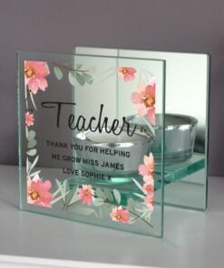 Personalised Floral Sentimental Mirrored Glass Tea Light Candle Holder