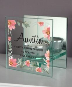 Personalised Floral Sentimental Mirrored Glass Tea Light Candle Holder