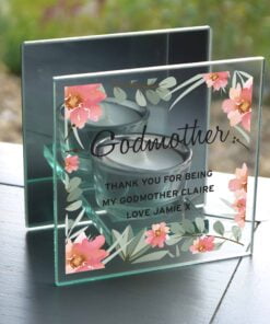 Personalised Floral Sentimental Mirrored Glass Tea Light Candle Holder
