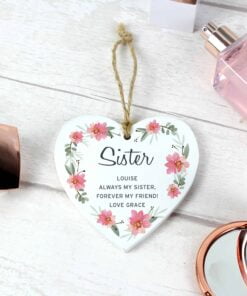 Personalised Floral Sentimental Wooden Heart Decoration