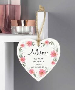 Personalised Floral Sentimental Wooden Heart Decoration