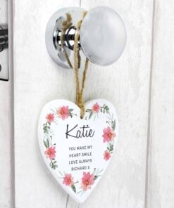 Personalised Floral Sentimental Wooden Heart Decoration