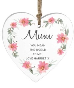 Personalised Floral Sentimental Wooden Heart Decoration