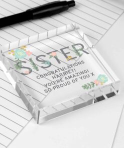 Personalised Floral Sister Large Crystal Token