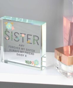 Personalised Floral Sister Large Crystal Token