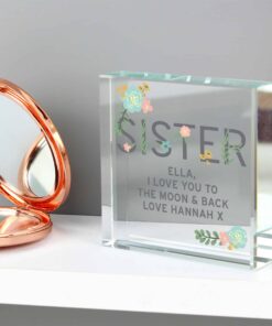 Personalised Floral Sister Large Crystal Token