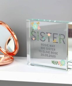 Personalised Floral Sister Large Crystal Token