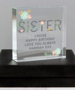 Personalised Floral Sister Large Crystal Token
