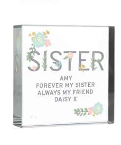 Personalised Floral Sister Large Crystal Token