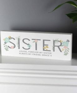 Personalised Floral Sister Wooden Block Sign