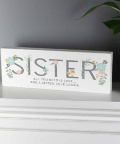 Personalised Floral Sister Wooden Block Sign