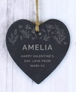 Personalised Floral Slate Heart Decoration