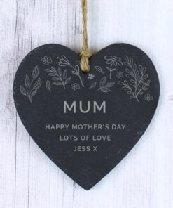 Personalised Floral Slate Heart Decoration