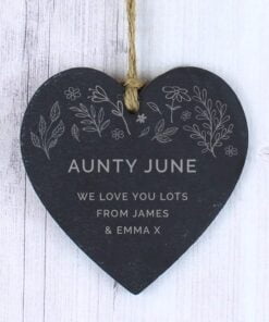 Personalised Floral Slate Heart Decoration