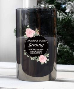 Personalised Floral Smoked Glass LED Candle