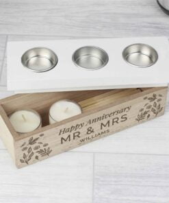 Personalised Floral Triple Tea Light Box