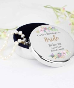 Personalised Floral Watercolour Round Trinket Box