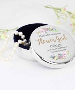 Personalised Floral Watercolour Round Trinket Box