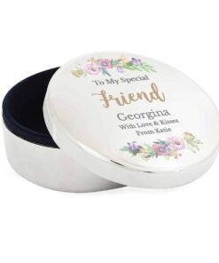Personalised Floral Watercolour Round Trinket Box