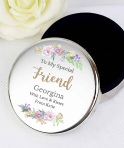 Personalised Floral Watercolour Round Trinket Box
