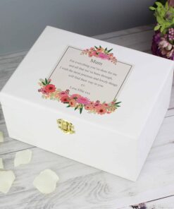 Personalised Floral Wishes White Wooden Keepsake Boxes