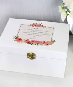 Personalised Floral Wishes White Wooden Keepsake Box
