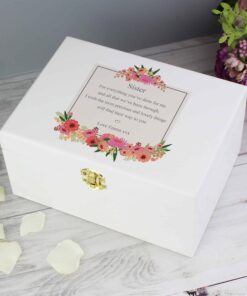 Personalised Floral Wishes White Wooden Keepsake Box