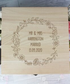 Personalised Floral Wreath Large Wooden Keepsake Box