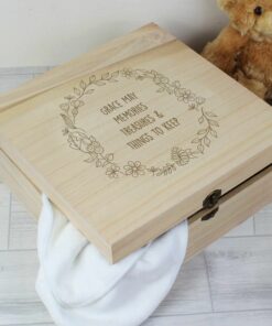 Personalised Floral Wreath Large Wooden Keepsake Box