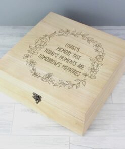 Personalised Floral Wreath Large Wooden Keepsake Box