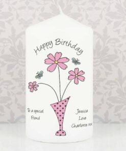 Personalised Flower in Vase Message Pillar Candle