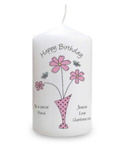 Personalised Flower in Vase Message Pillar Candle