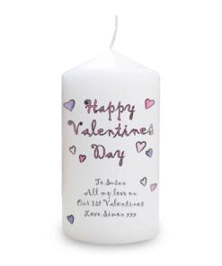 Personalised Flowers and Butterflies Happy Valentines Day Pillar Candle