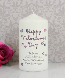 Personalised Flowers and Butterflies Happy Valentines Day Pillar Candle