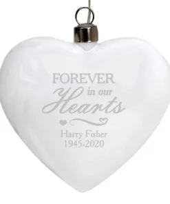 Personalised Forever In Our Hearts LED Hanging Glass Heart