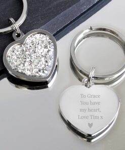Personalised Free Text Diamante Heart Keyring