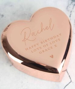 Personalised Free Text Rose Gold Heart Trinket Box