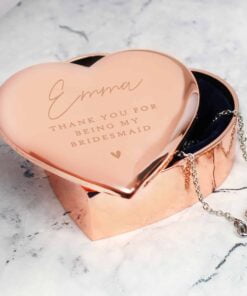 Personalised Free Text Rose Gold Heart Trinket Box