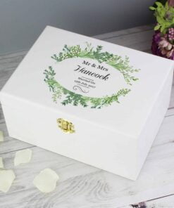 Personalised Fresh Botanical White Wooden Keepsake Box