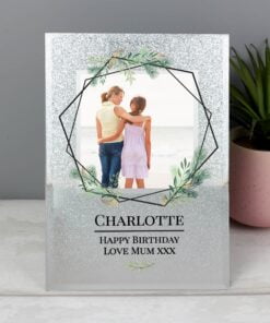 Personalised Geo Leaves 4×4 Glitter Glass Photo Frame