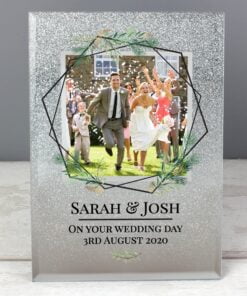 Personalised Geo Leaves 4×4 Glitter Glass Photo Frame