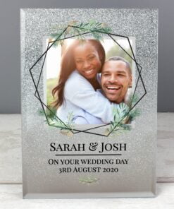 Personalised Geo Leaves 4×4 Glitter Glass Photo Frame