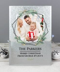 Personalised Geo Leaves 4×4 Glitter Glass Photo Frame